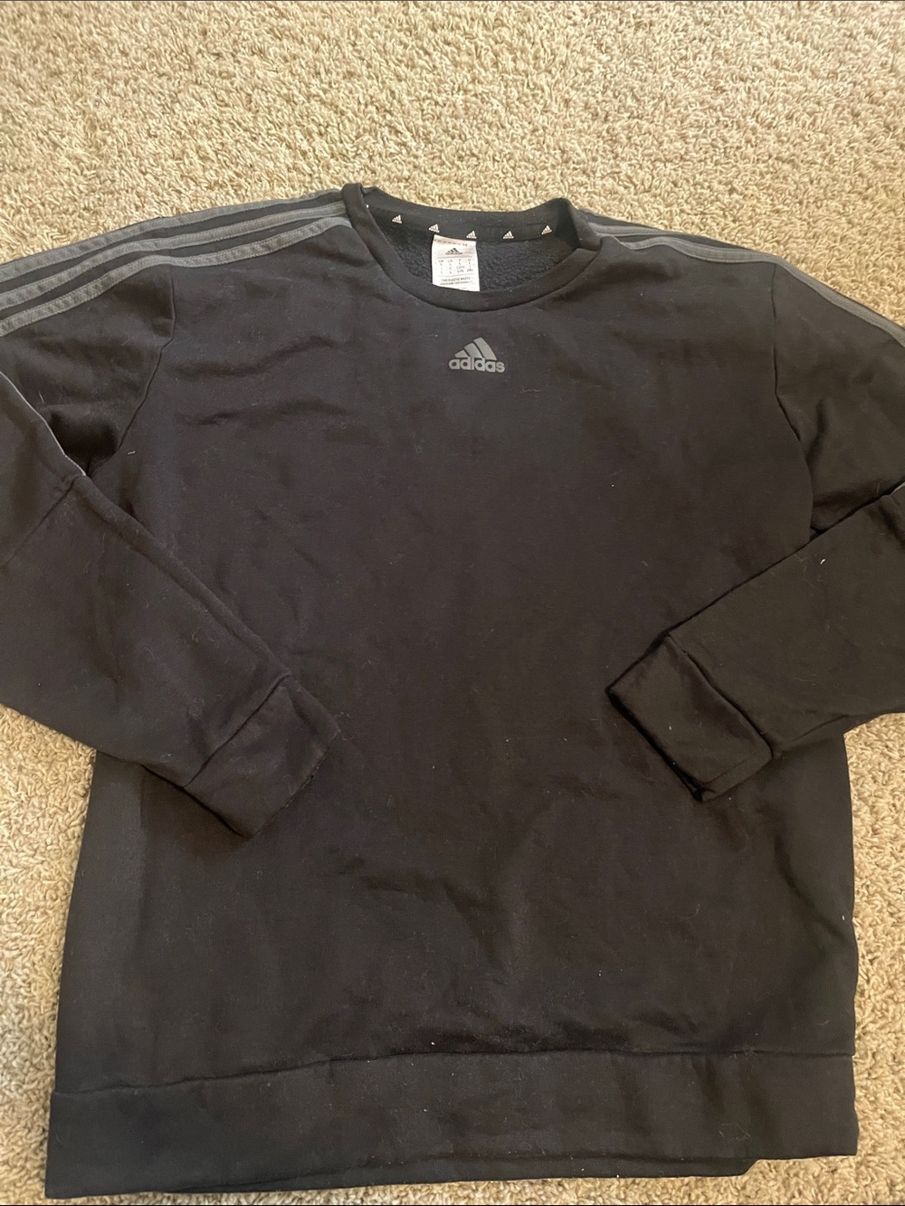 adidas Black Crewneck Sweatshirt with Subtle Grey Stripes